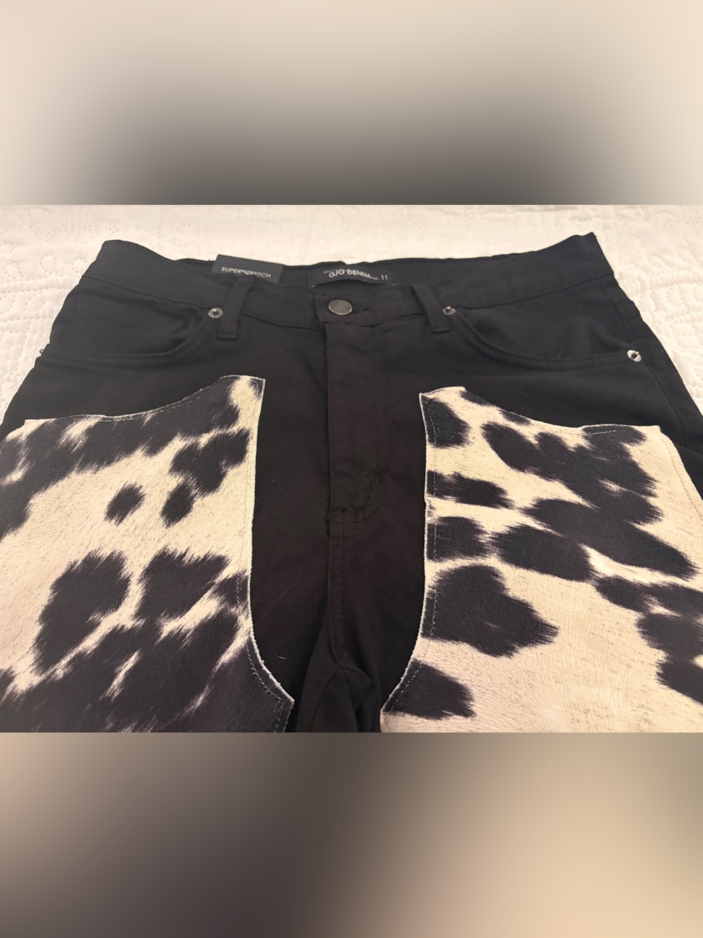 GJG Denim Y2K Cow Print Jorts Size 11 Super Stretch Western Festival Made USA - Picture 7 of 12